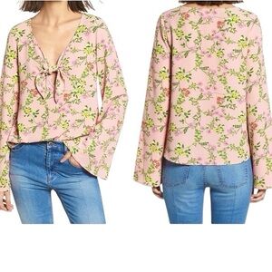 Ten Sixty Sherman Floral Blouse Pink Tie Neck Long Sleeve Top Women Size Medium